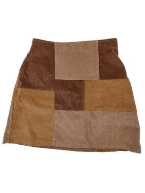 Hollister Womens Junior Size XS Mini Skirt Brown Patchwork Boho Y2k Corduroy NWT